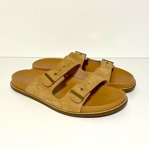 COLE HAAN MARISOL FLATBED Tan Suede Women's Sandal Size 10 B Like New